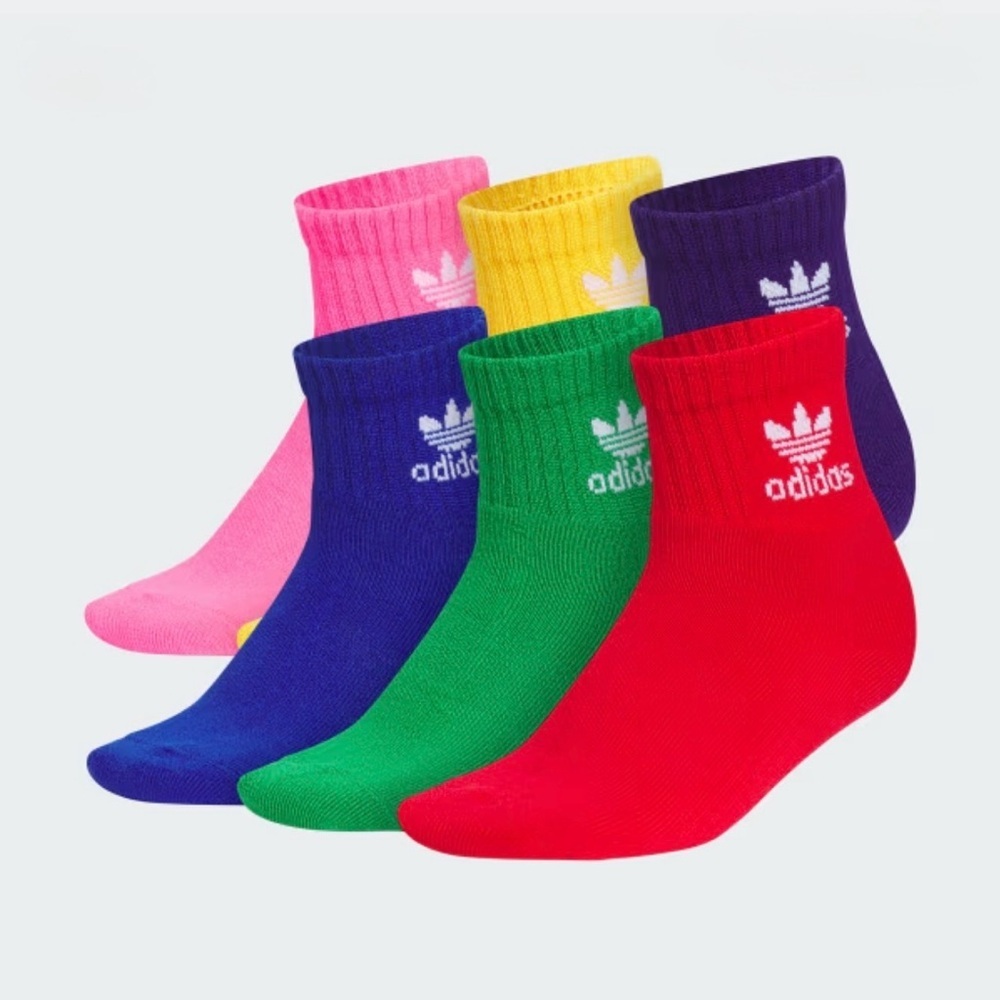 adidas Unisex Kids Quarter Socks 6 Pair Multicolor Size 2Y-5Y Moisture Wicking